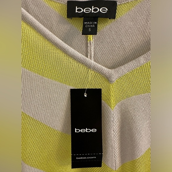 NWT Bebe Neon Yellow Chevron Stripe Sweater Top - Picture 6 of 6